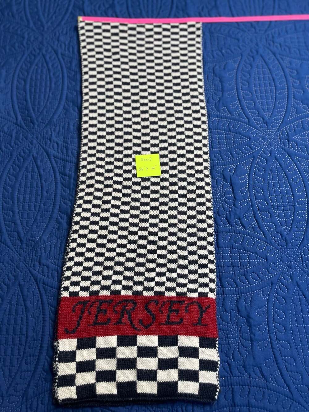 Checkered Scarf Black White Red Knit